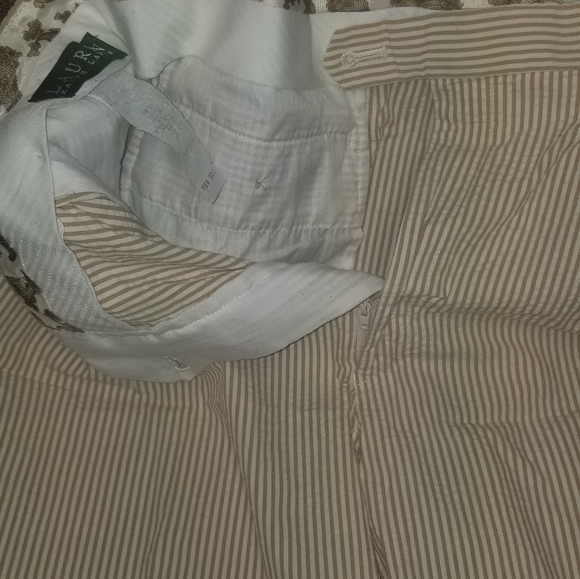Casual Lauren (Ralph) Tan & Cream Pinstriped Slack - Picture 1 of 3
